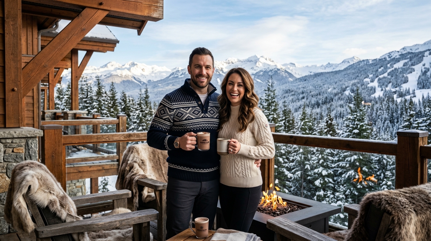 Active executive couple along the scenic waterfront in British Columbia