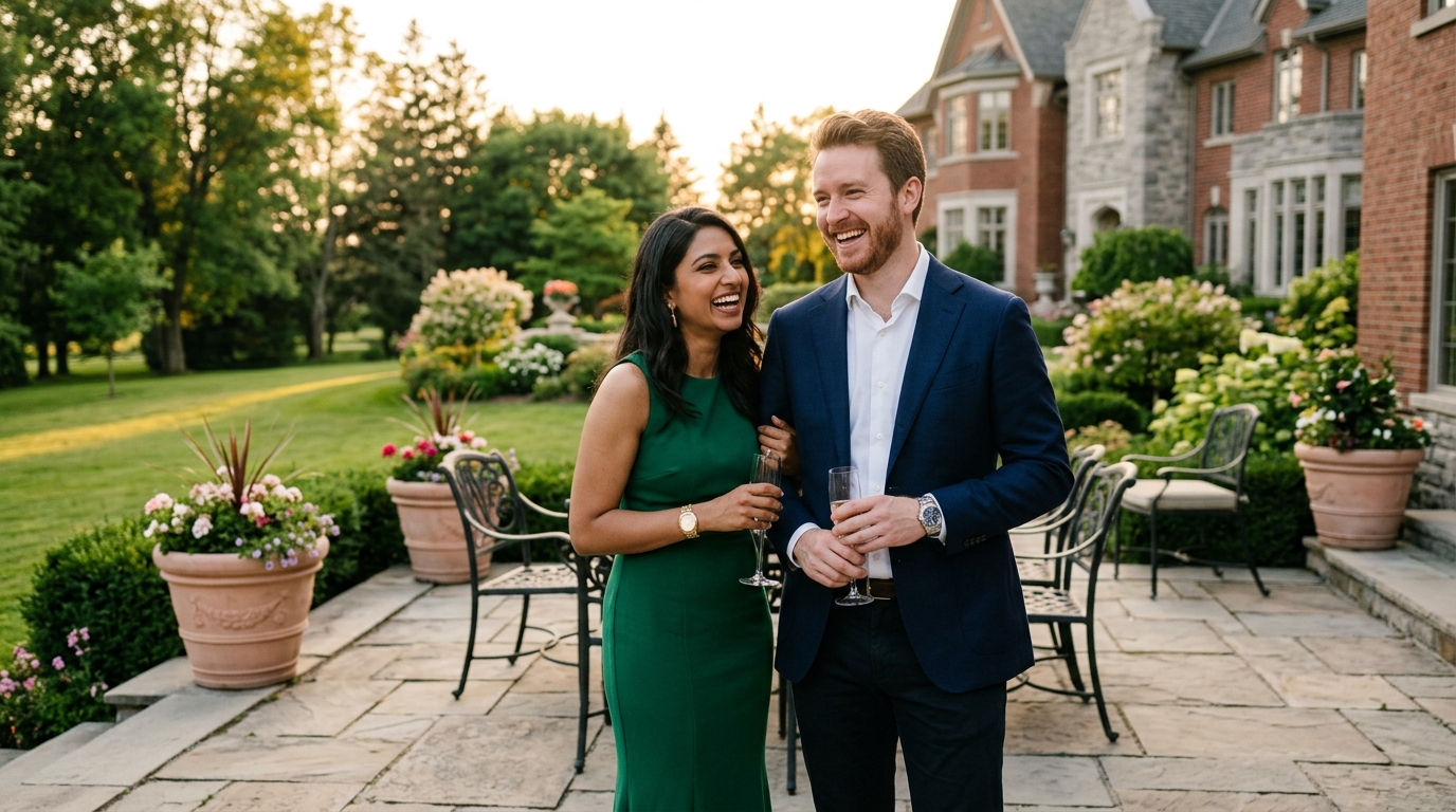 Affluent couple enjoying an evening date in an upscale restaurant lounge