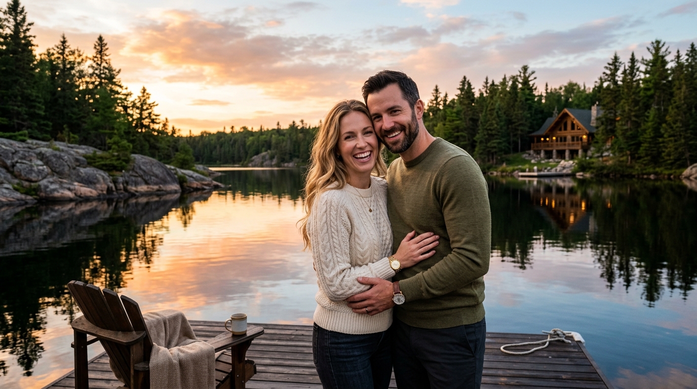 Established couple sharing an affectionate embrace in Manitoba